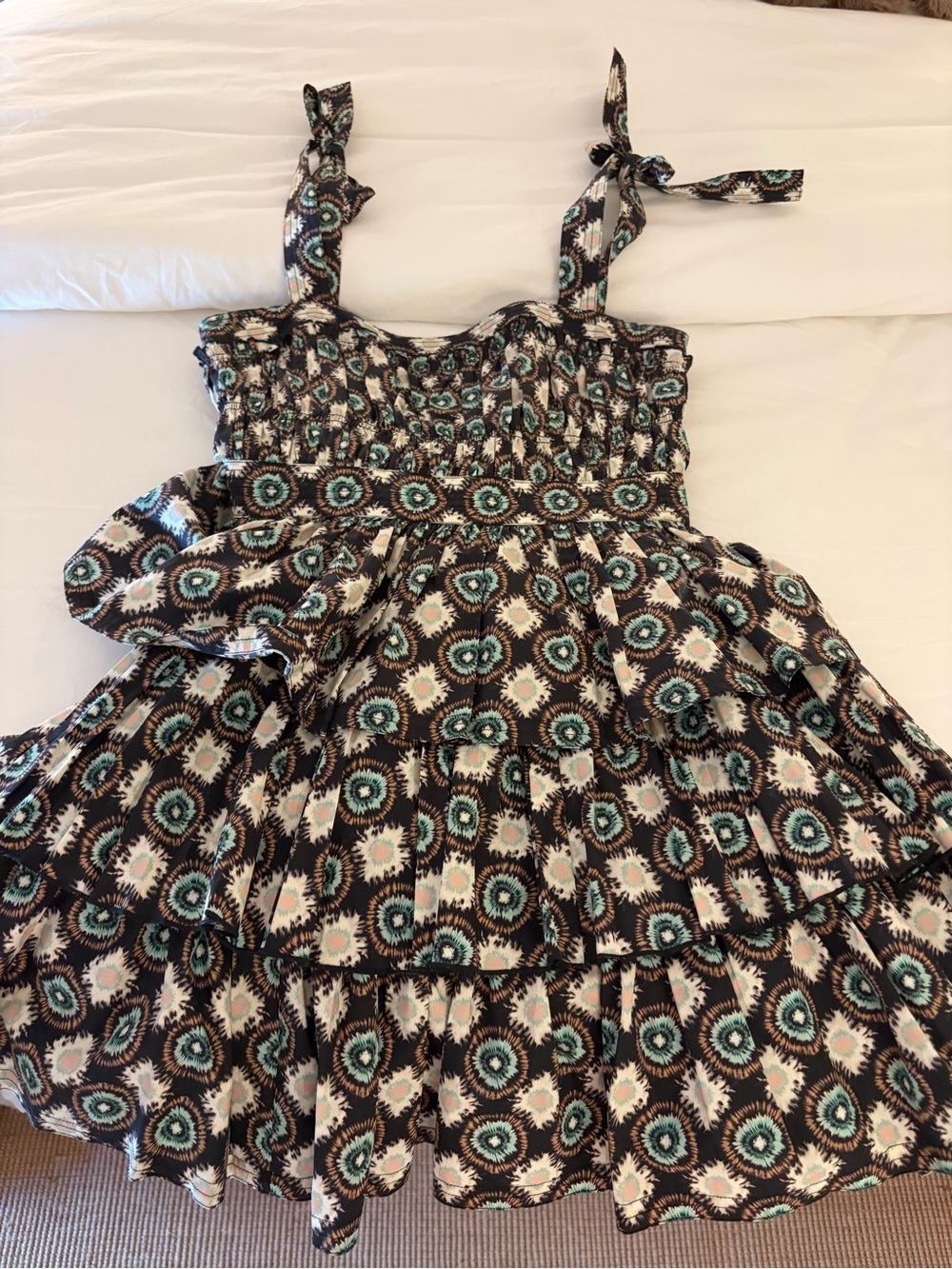 HUNTER BELL Black Teal & Cream Tie-Shoulder Sundress